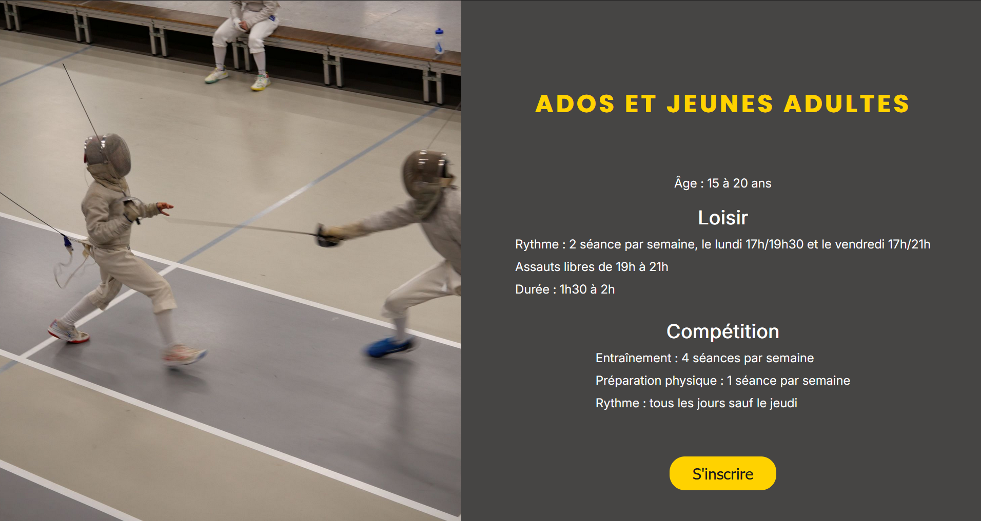 Partie cours de la page escrime pour tous.tes
