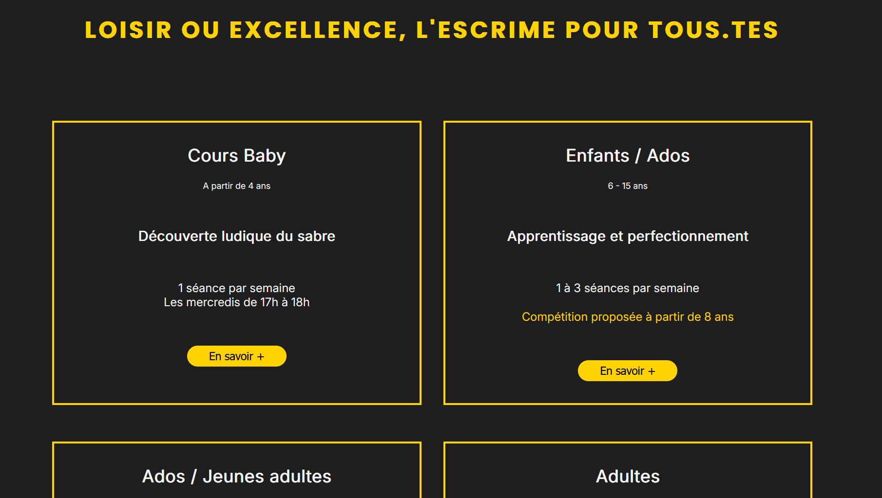 Partie cours de la page d'accueil
