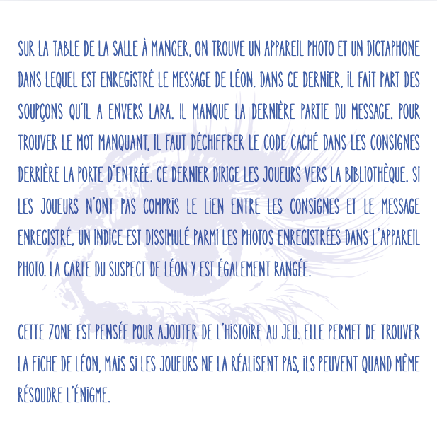 Exemple de page dans le dossier de présentation de l'escape game Vigilium
