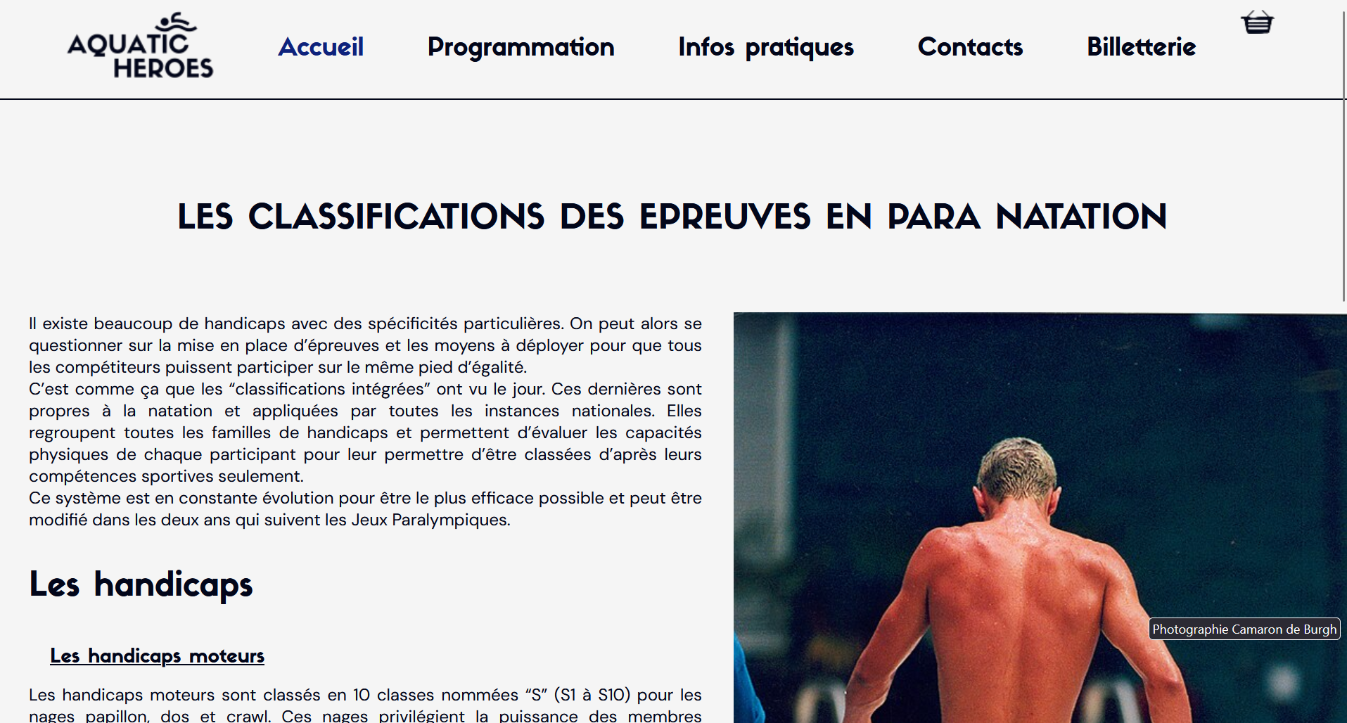 Page para natation Aquatic Heroes