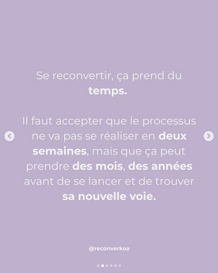 Exemple de publication sur l'instagram Reconverkoa
