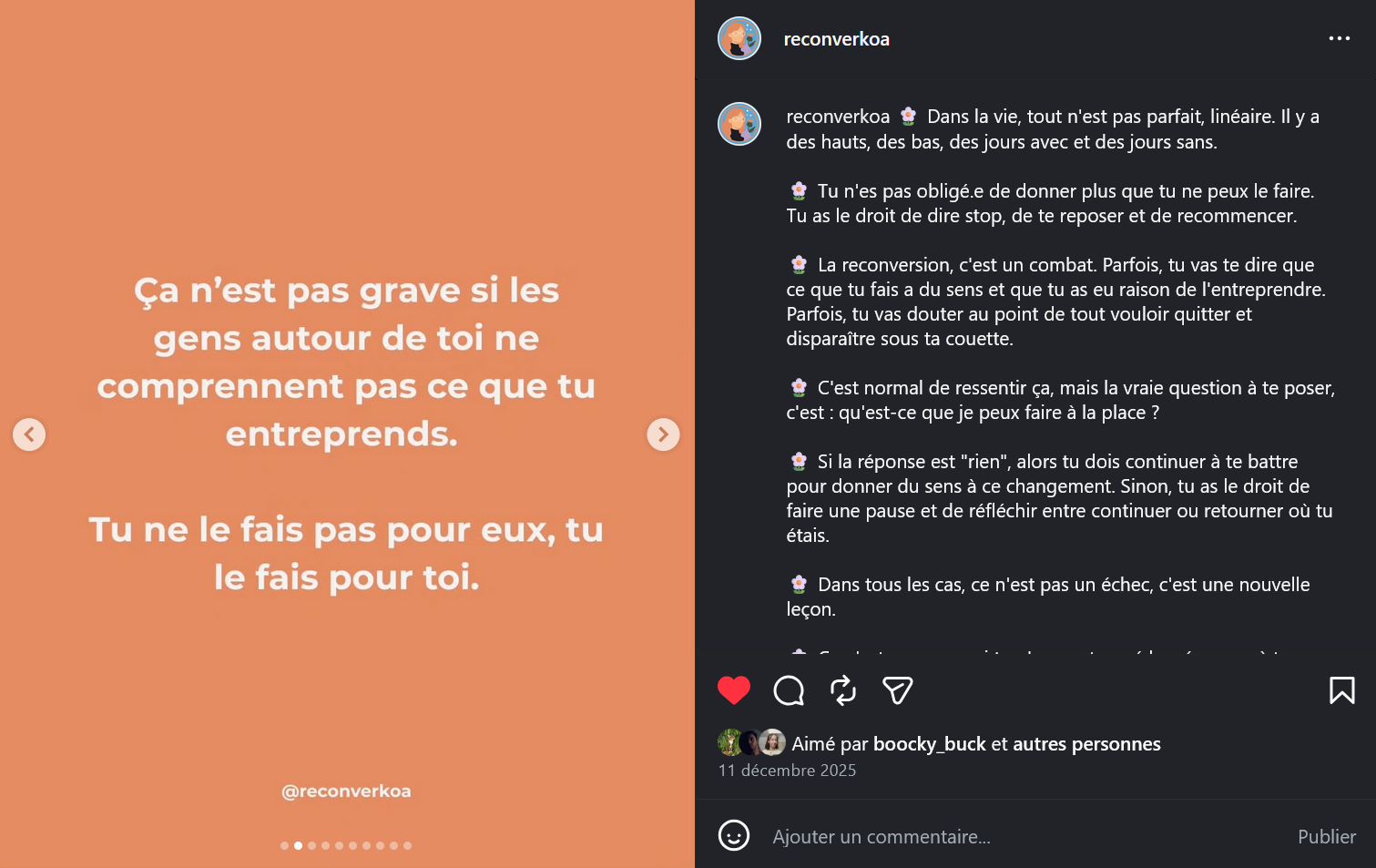 Exemple de publication sur l'instagram Reconverkoa
