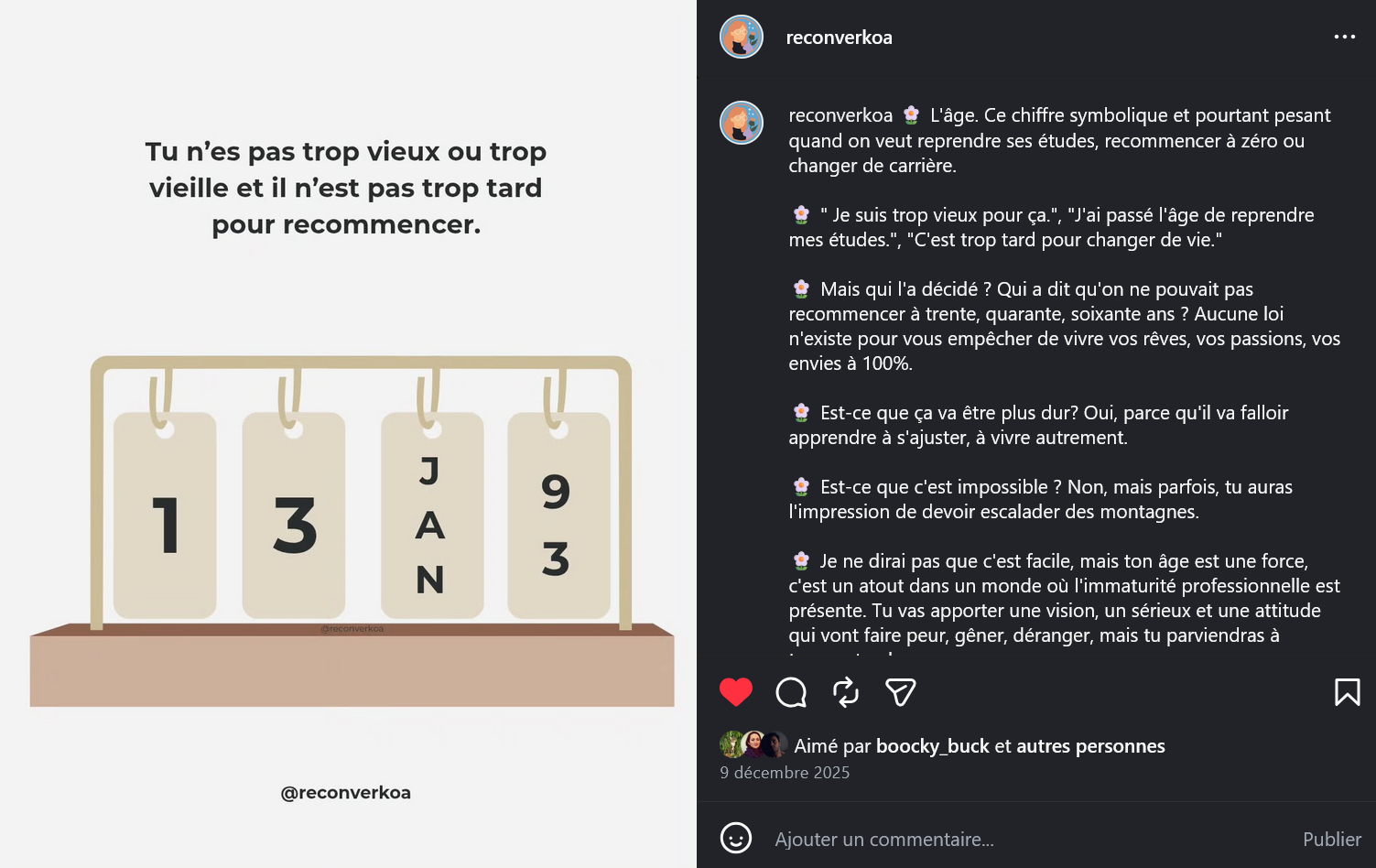 Exemple de publication sur l'instagram Reconverkoa