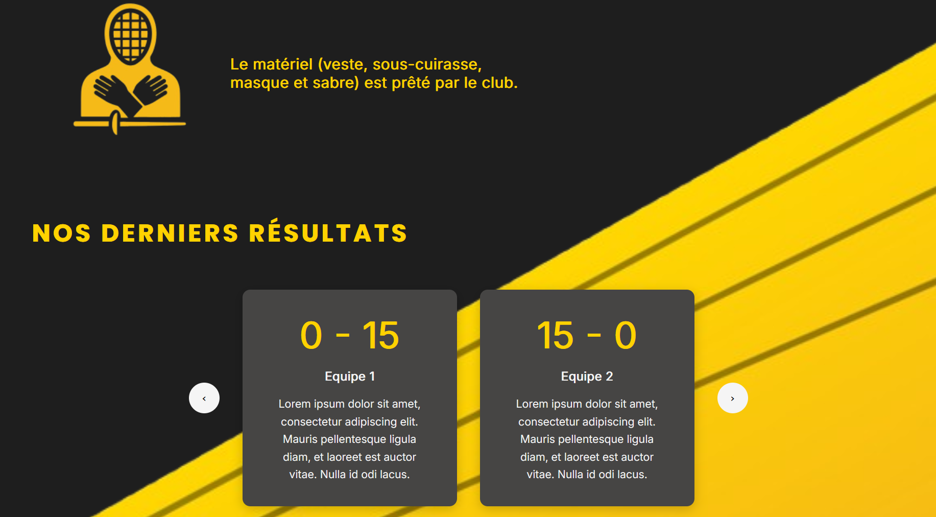 Partie résultats de la page d'accueil