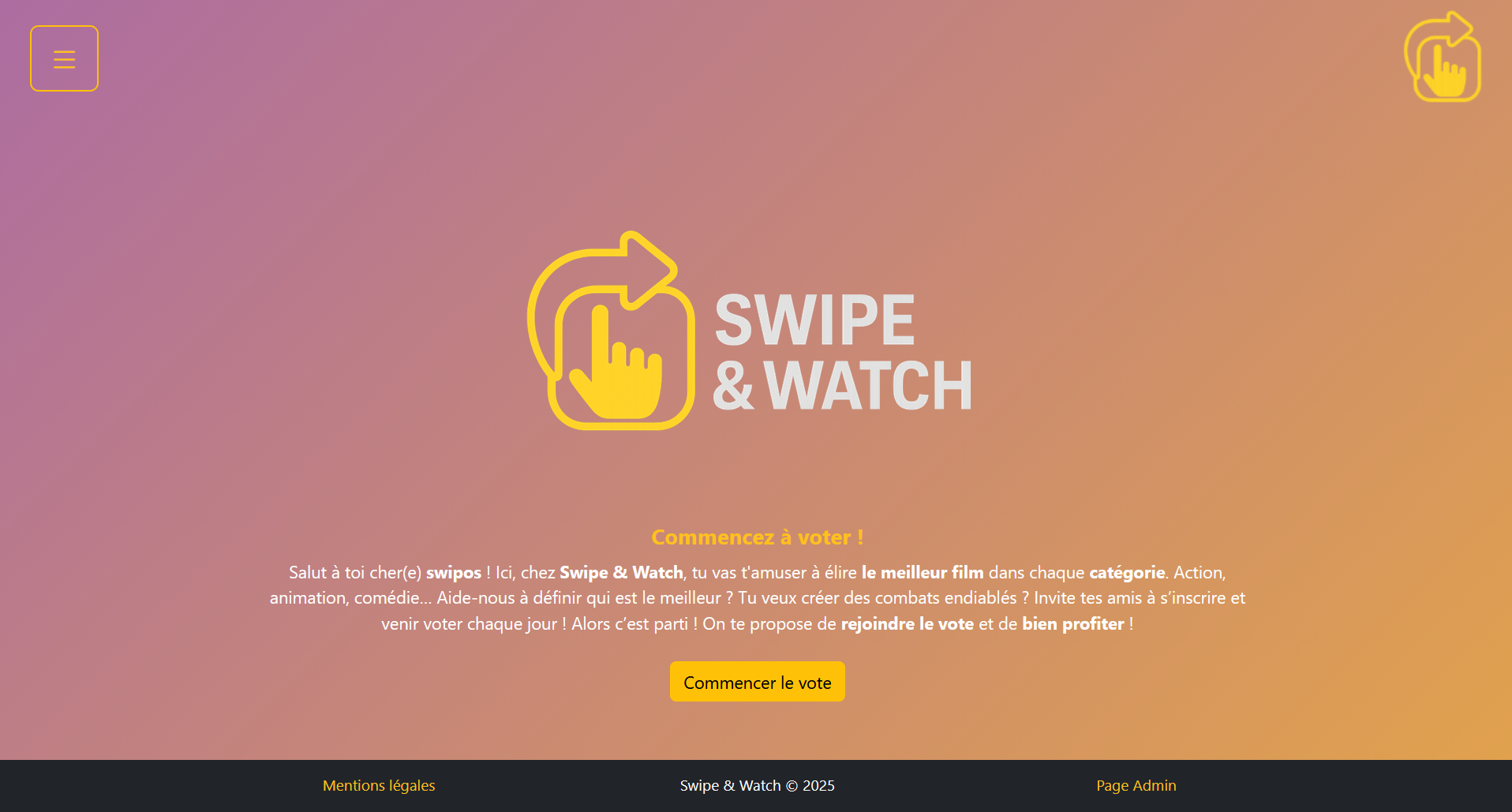 Page d'accueil Swipe & watch